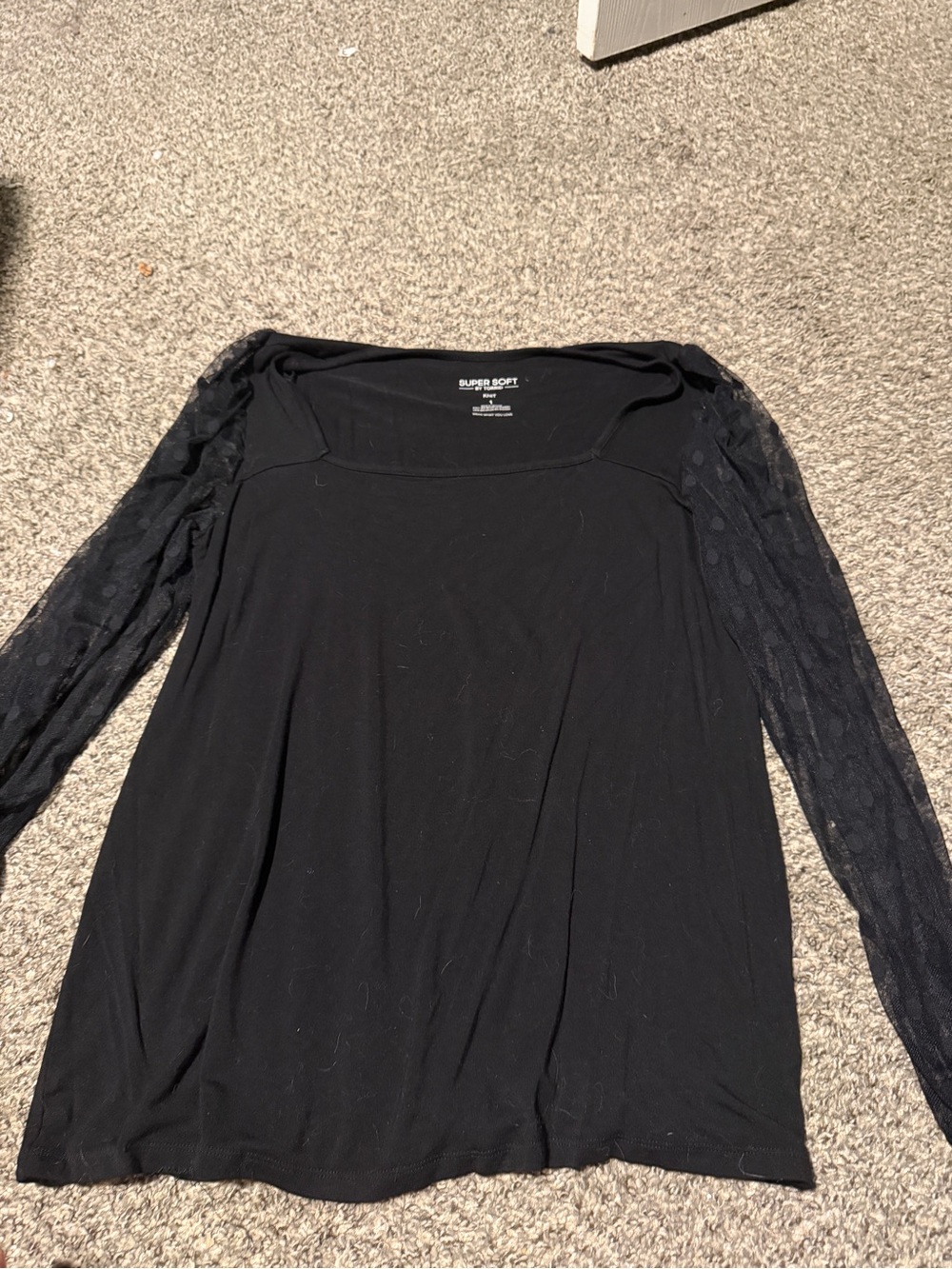 torrid Black Square Neck Sheer Dot Sleeve Blouse - Picture 3 of 4